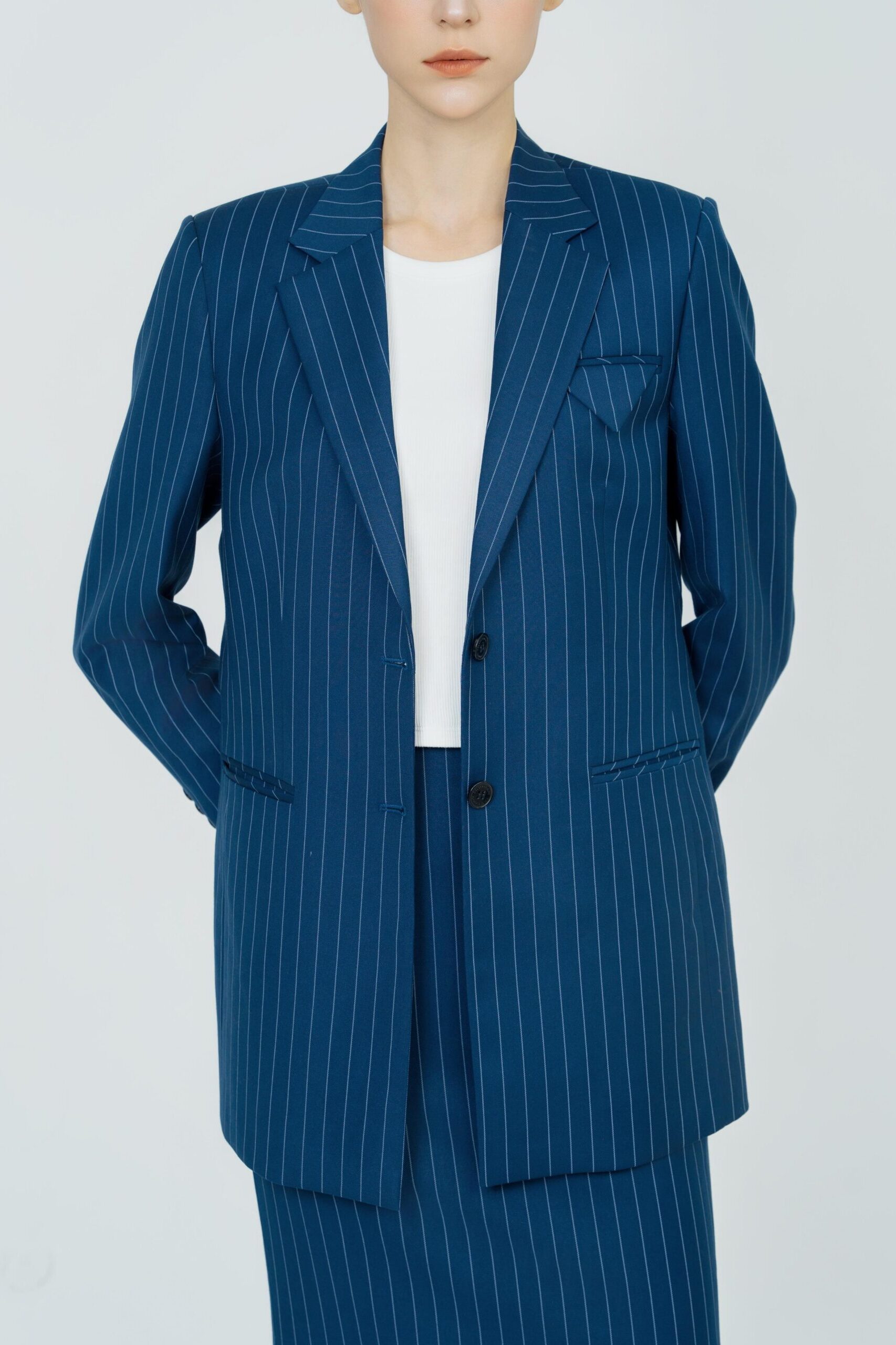 Naomi Two-Button Stripe Blazer | Navy