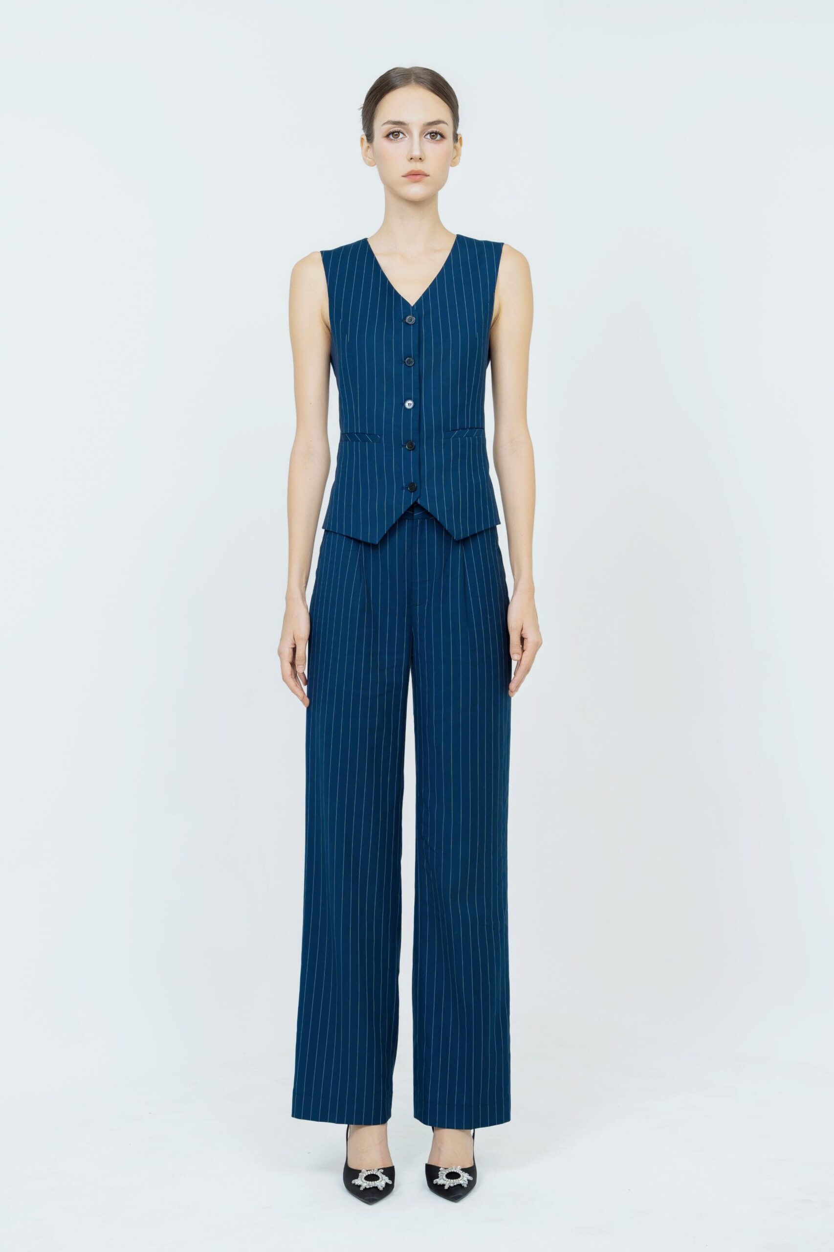 Naomi Pinstripe Waistcoat | Navy