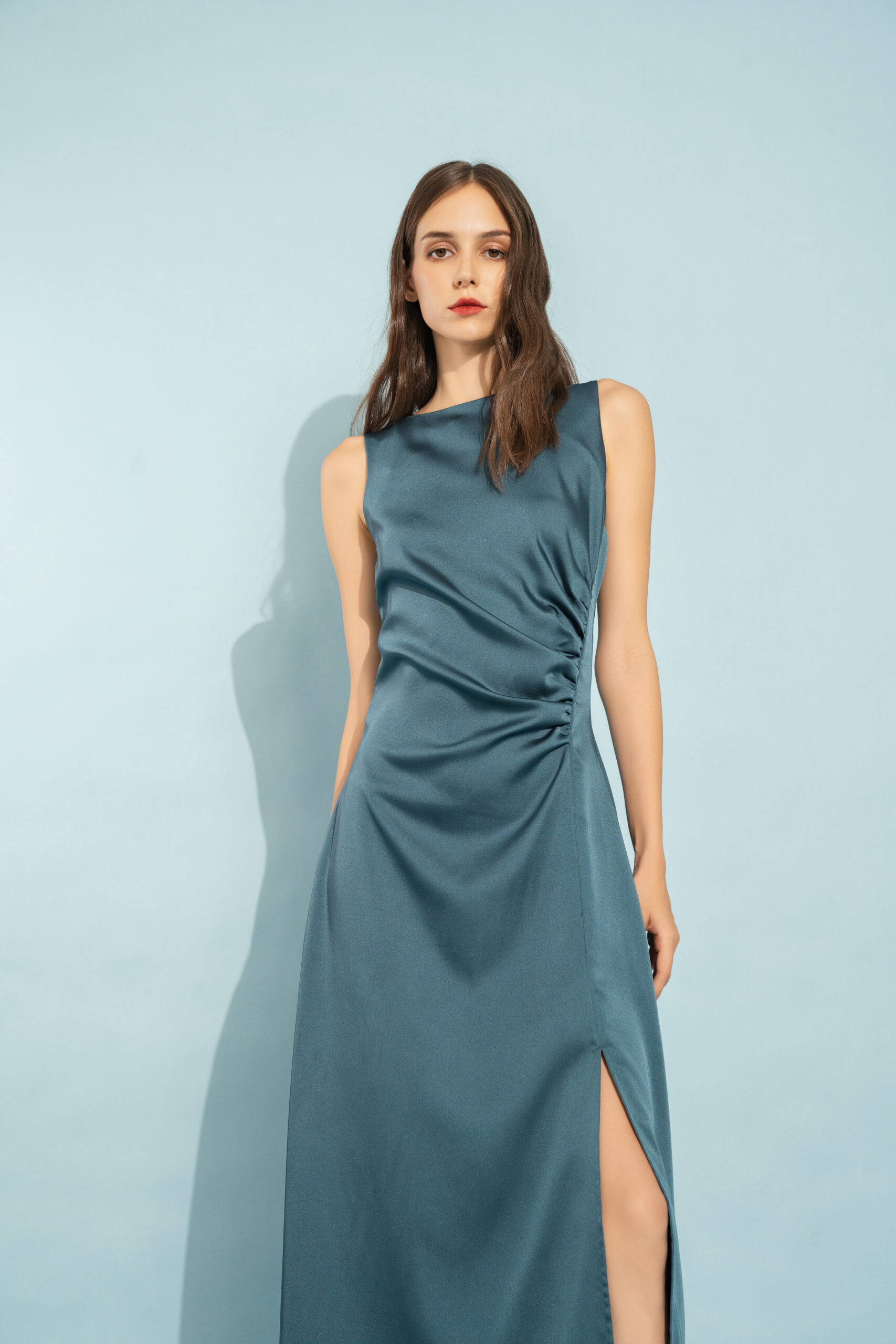 Ruched Side Slit Dress | Blue Bayoux