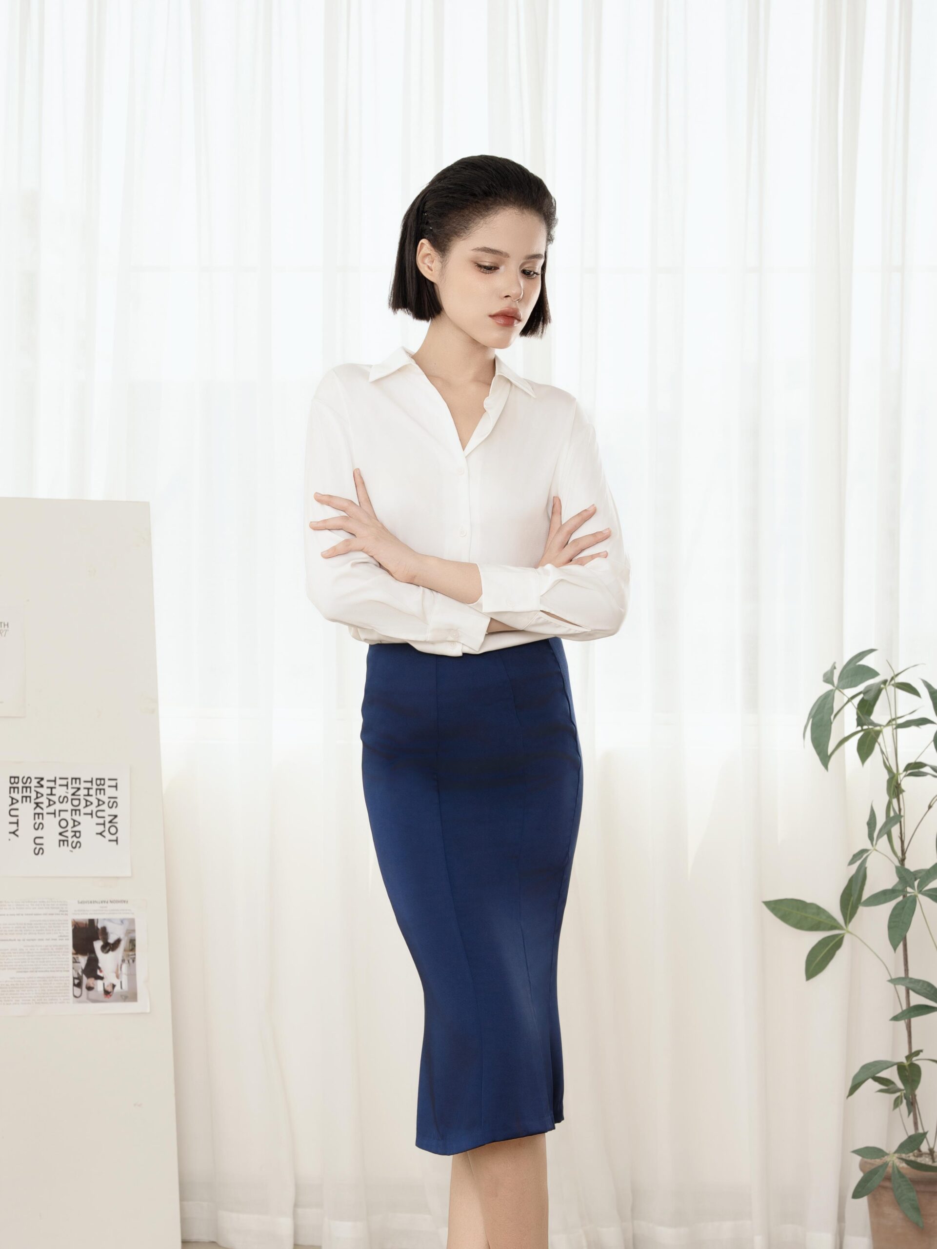 Dreamy Mermaid Satin Skirt | Navy