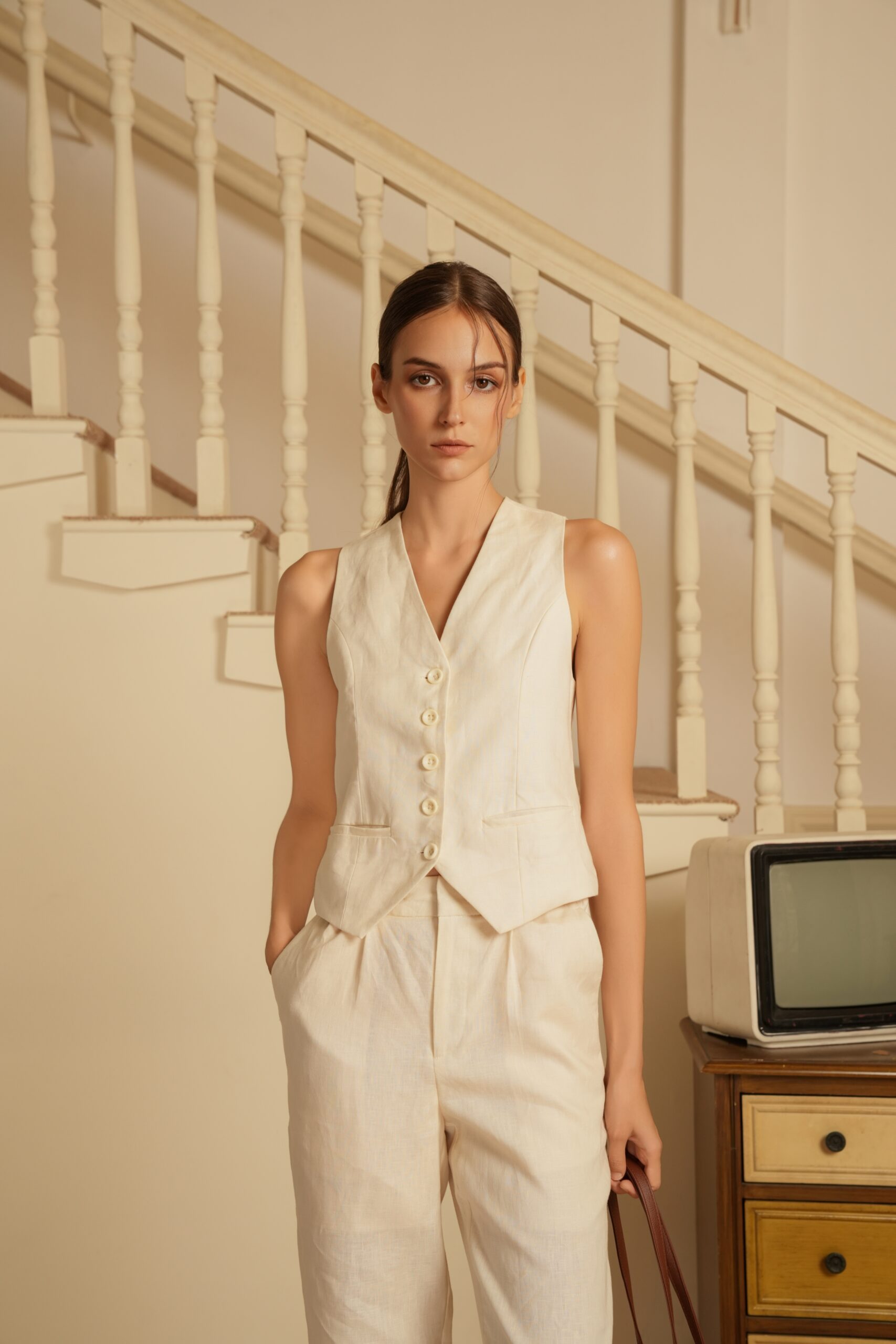 Naomi Linen Waistcoat | Cream
