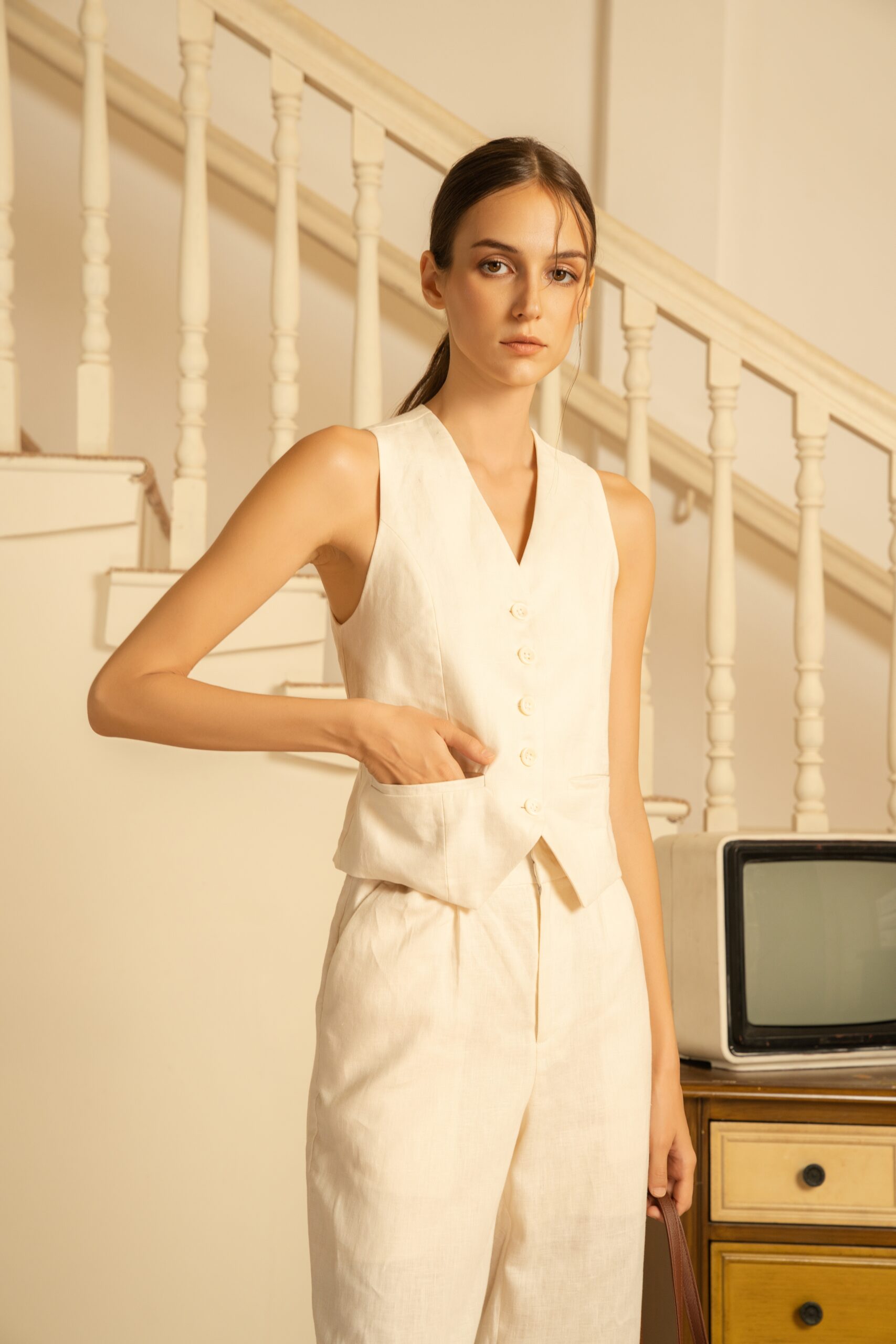 Naomi Linen Waistcoat | Cream