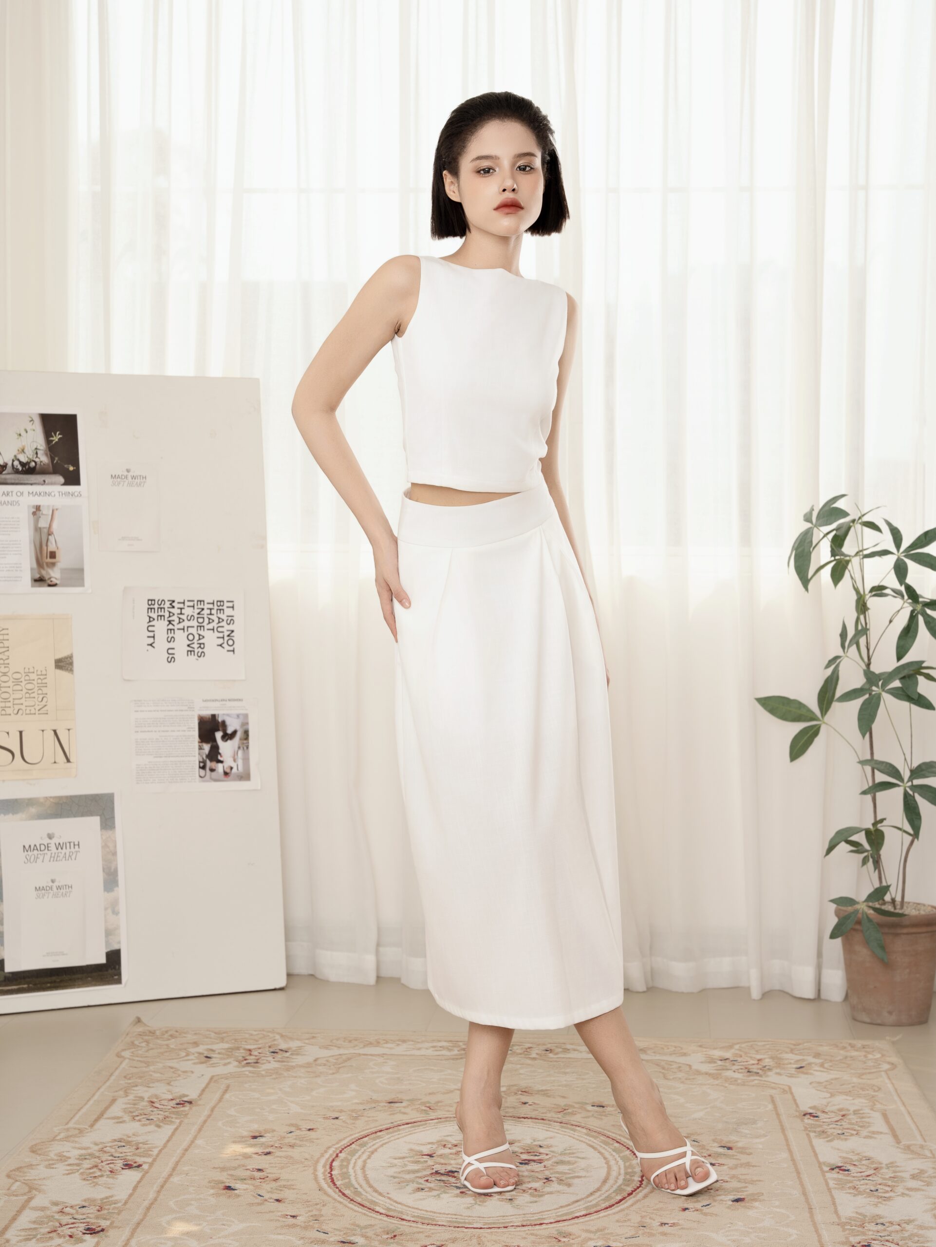 Linen Midi Skirt | Ivory